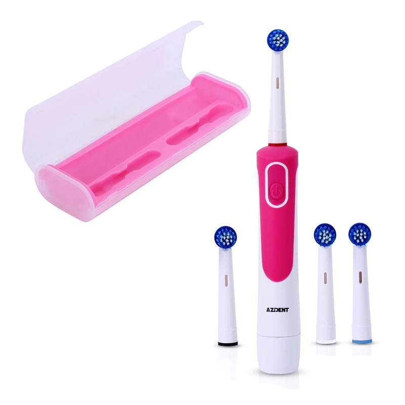 Pink AZDENT AZ-2Pro электрическая вращающаяся зубная щетка 2 AA батарея питание от полости рта очиститель зубов 4 Глубокие чистые сменные головки гигиена полости рта CE - Цвет: Pink