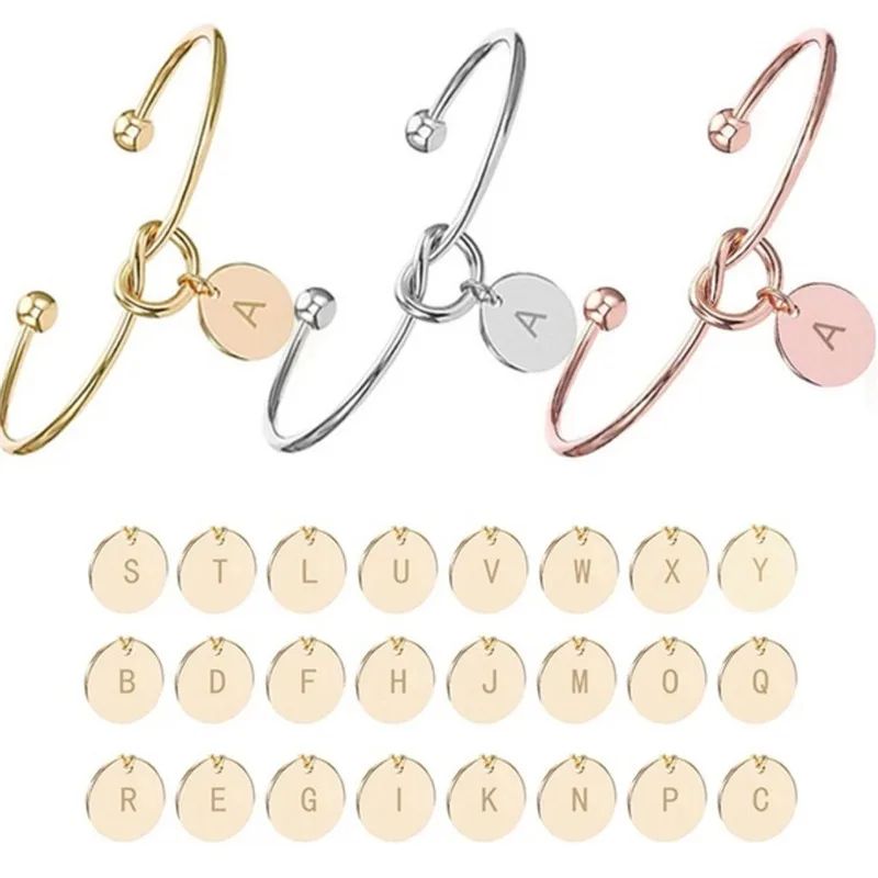 

Personalized Knot Initial Bracelets Bangles A-Z 26 Letters Initial Charm Love Bangle for Women Jewelry Pulseiras Gift Wholesale