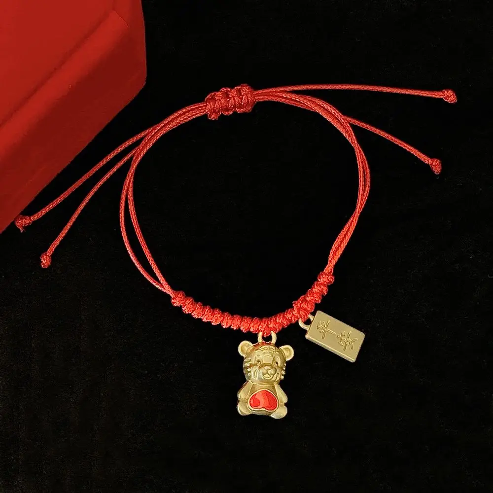 Smiley Tiger Chinese Zodiac Red String Bracelet (24K) – Popular J