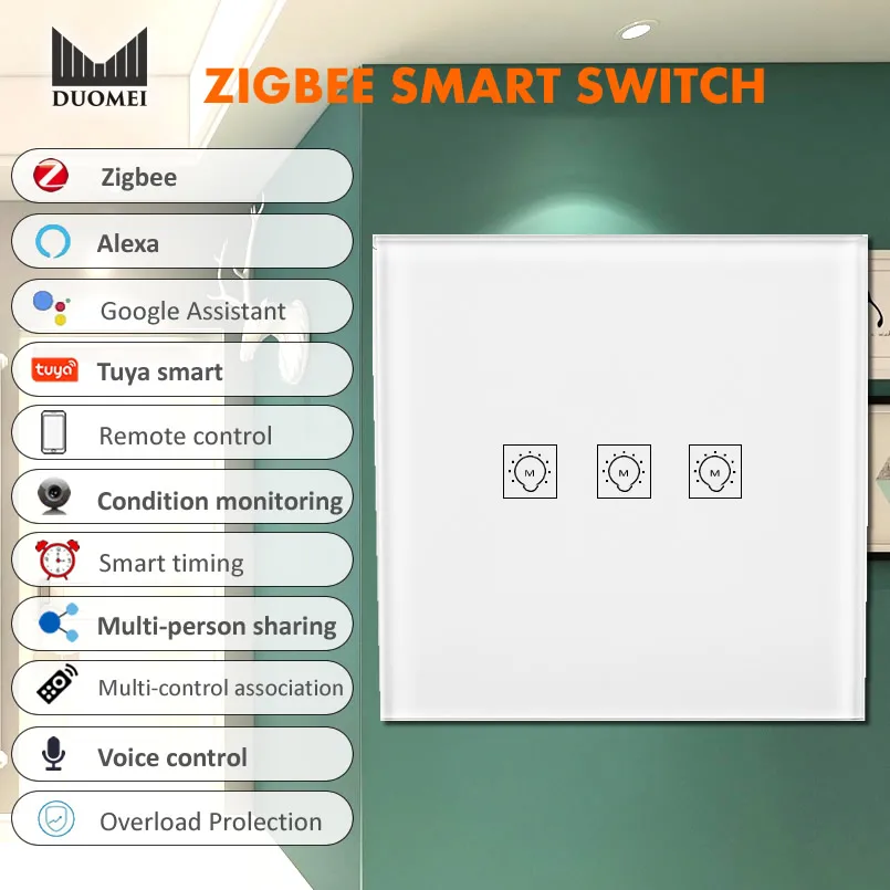 Умный светильник ель света Zigbee стеклянная сенсорная панель голосовое управление