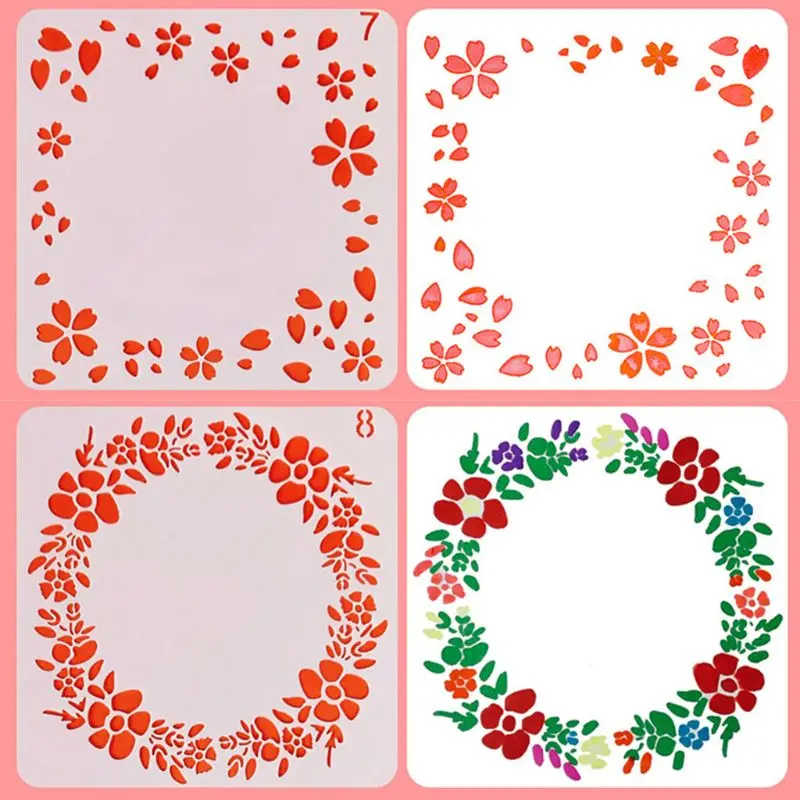 

New 24pcs/set Flower Wreath Drawing Template Ruler Stencil Painting Board DIY Album