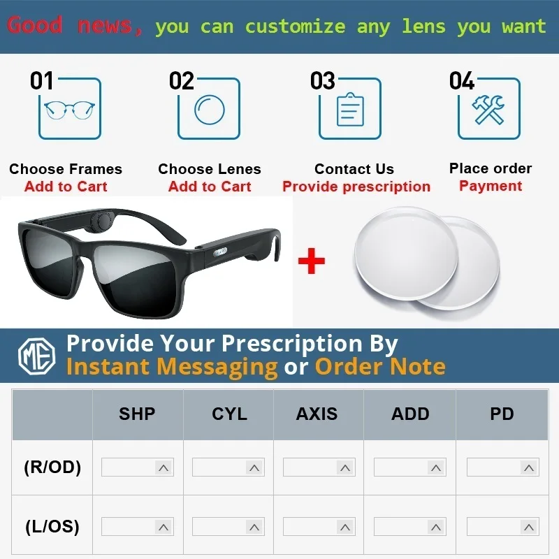 Bone Conduction Wireless Bluetooth 5.0 Smart Glasses Stereo Headset Polarized Sunglasses Can Be Matched With Prescription Lens