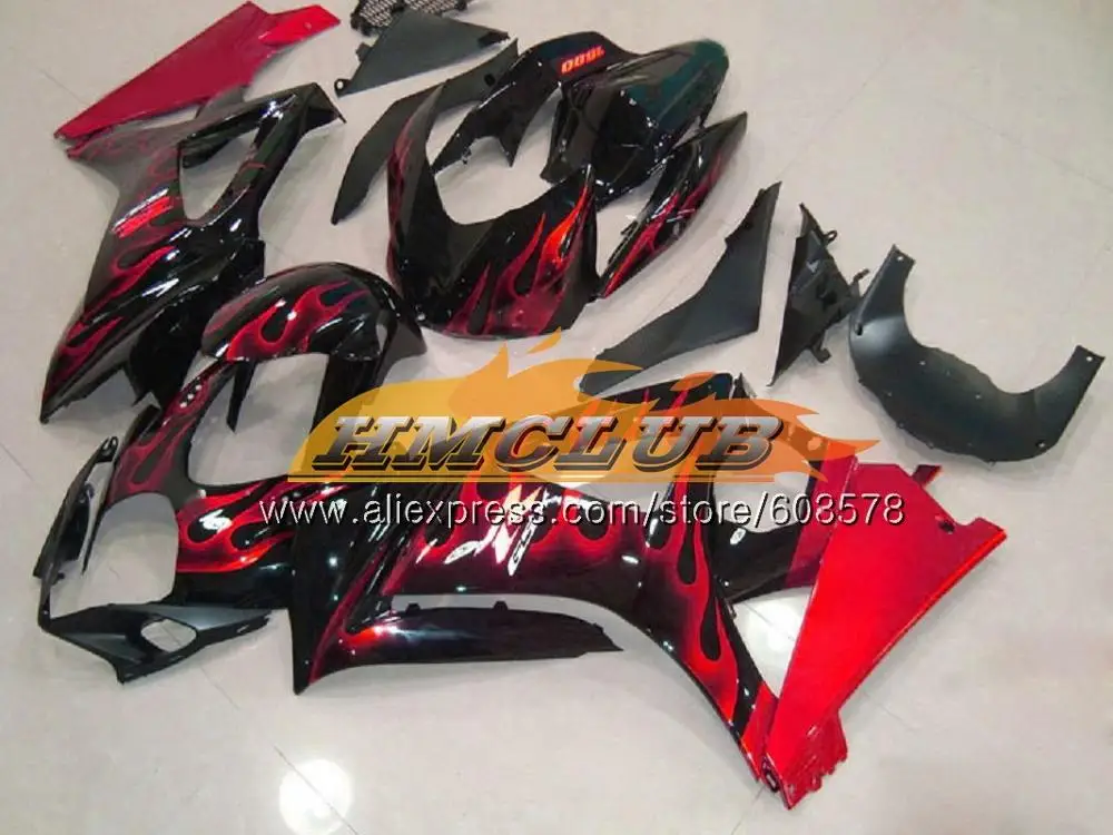 Корпус для SUZUKI GSXR-1000 K7 GSX-R1000 GSXR1000 07 08 12CL. 39 1000CC GSXR 1000 07 08 GSX R1000 2007 2008 Синий Серебряный обтекатель - Цвет: No. 6 Red flames