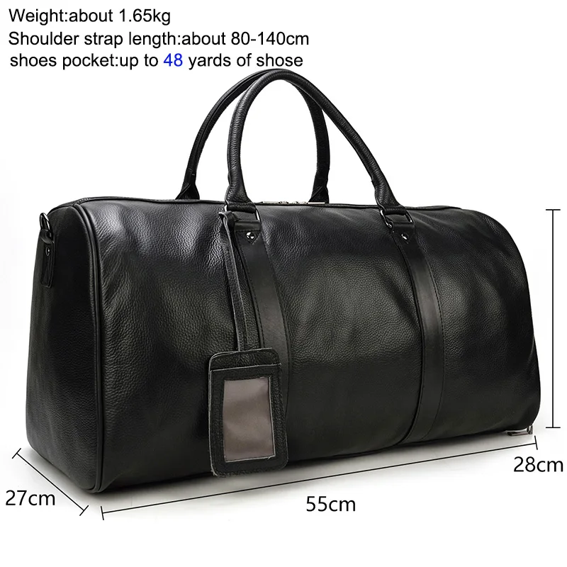 Большая емкость из натуральной кожи, дорожные сумки для мужчин и женщин, мягкая черная воловья кожа, Повседневная дорожная сумка, большой багаж, для отпуска, сумка на плечо