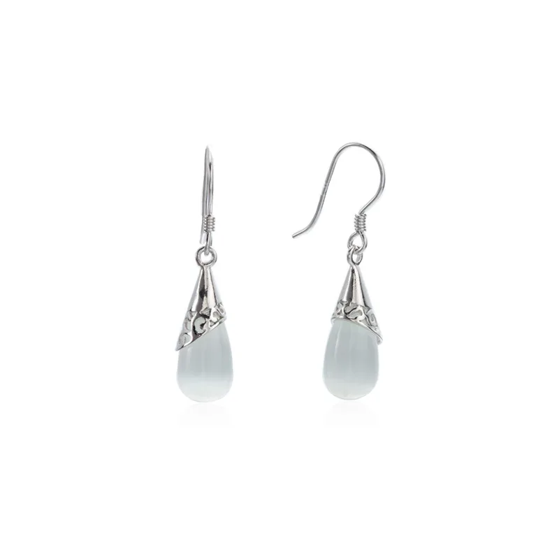 BONLAVIE Opal Pure White Water Drop Earrings S925 Pure Silver Simple Ins Popular Earrings Exquisite Fashion Women
