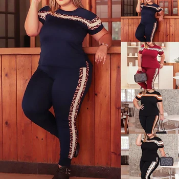 

Plus Size Women Blouses L-6XL Shoulder Tops Women Clothing Blouse Shirts Big Size Short Sleeve Round Neck Shirt Female Sport Set