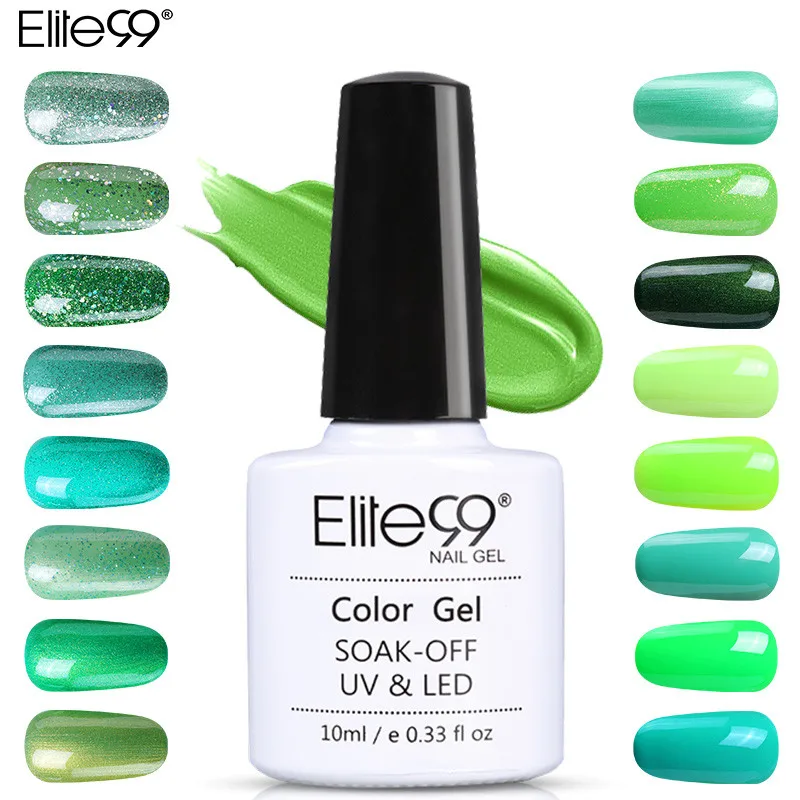 Elite99 Гель-лак для ногтей высокого качества для маникюра, салонов, 10 мл, зеленый цвет, отмачиваемый органический УФ-светодиодный Гель-лак для ногтей