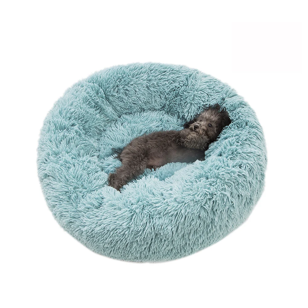 Мягкая теплая круглая кровать для питомца кошки удобное гнездо для питомца собака кошка Моющийся питомник легко чистится кровать для собаки теплый дом для питомца - Цвет: dark green