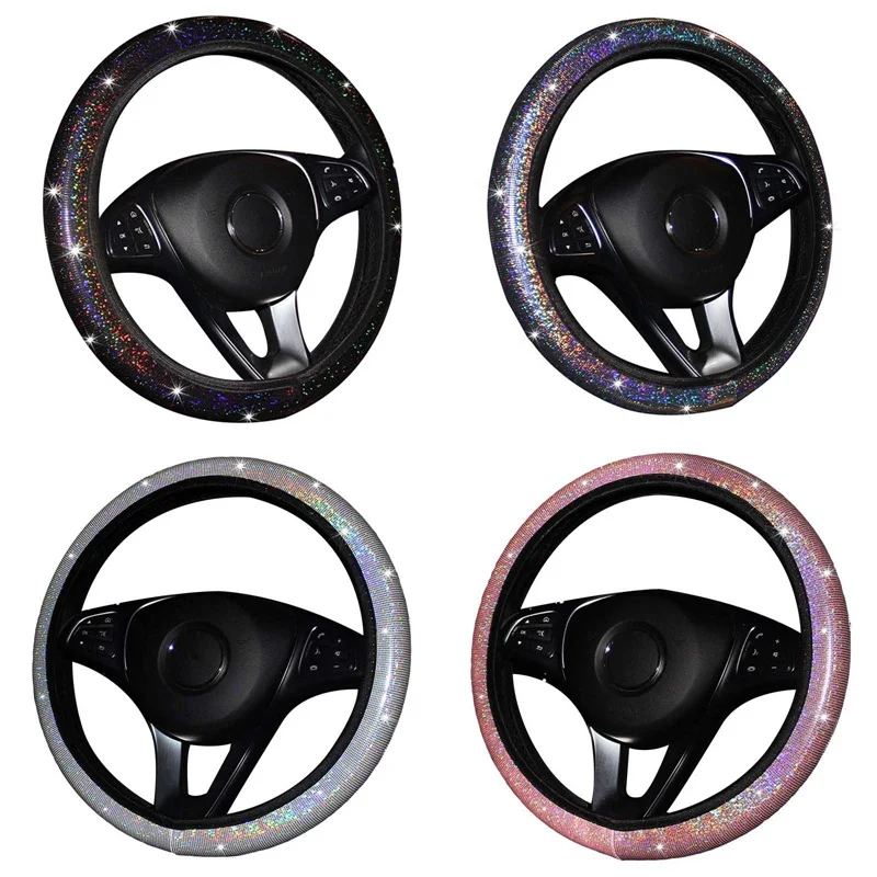 Universal 37-38cm Colorful Diamond Rainbow Bling Soft Car Steering Wheel Protector Cover Interior Accessories Car-styling steering wheel cover