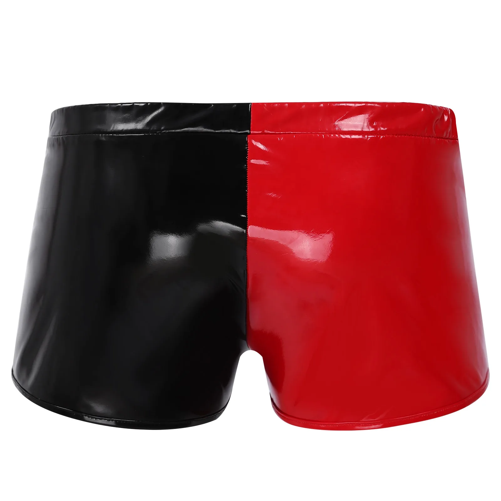 Men Panties Color Block Shiny Wet Look Patent Leather Boxer Briefs Pole Dancing Costume Zipper Sexy Bulge Pouch Shorts Swimsuit