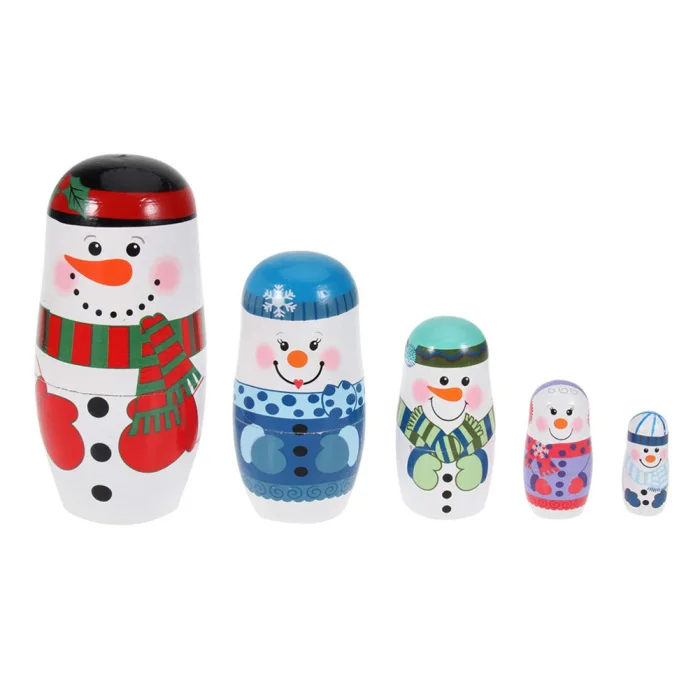 Горячая Снеговик Деревянный Matryoshka Русская Матрешка 5 слоев укладки игрушка Ремесло Декор