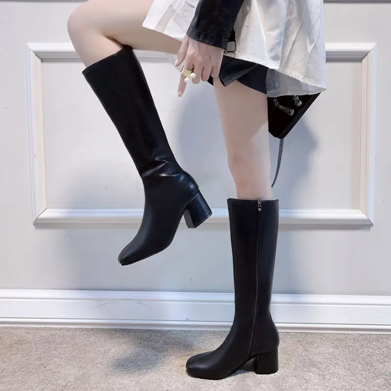 2021 New Women's Winter Boots For Women Black Knee High Boots Long Platform Zipper Female Ladies Women Booties Zapatos Mujer 40