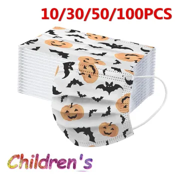 

10-100PC Child Mask Halloween Children's Mask Disposable Face Mask Industrial 3 Ply Ear Loop Anti-Dust Pollution Print Masks