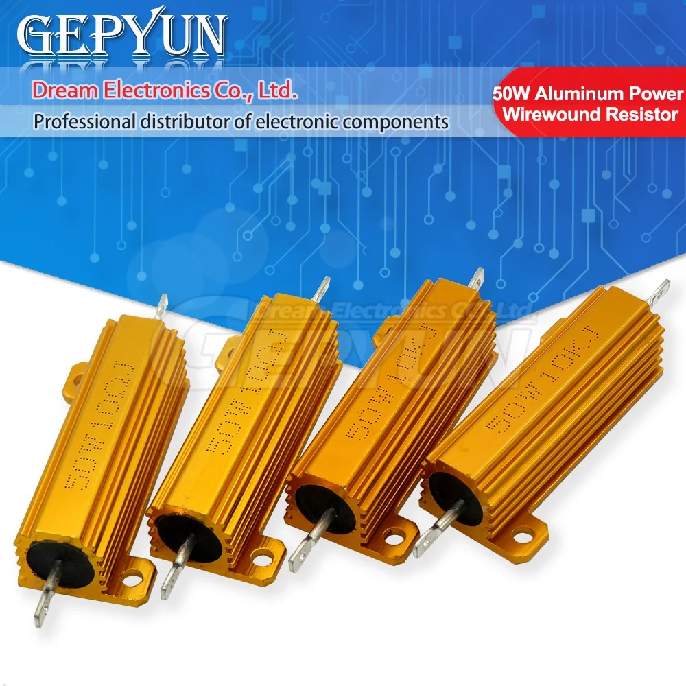 Wirewound Resistor Metal Wirewound Resistor 1pcs 50W Aluminum Power Metal Shell Case 0.05 0.1 0.5 1 2 6 8 10 20 200 500 750 800 1K 10K ohm 0.01-100K