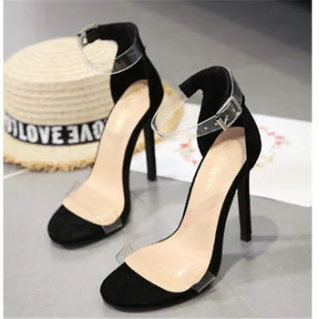 

2020 summer new transparent open black sexy thin heel high-heeled sandals
