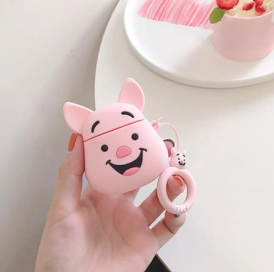 Розовый 3D Пятачок пух кольцо модный силиконовый мягкий чехол для Apple Airpods 1/2 крышка беспроводной Bluetooth защитный чехол для наушников Анти-падение - Цвет: Розовый