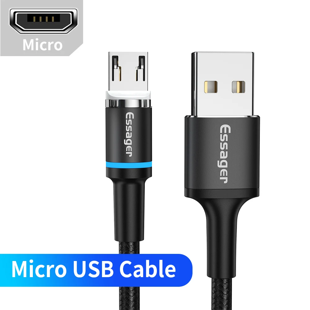 Essager Led Магнитный mi cro USB кабель для iPhone 11 XR X samsung Магнитный зарядный кабель type C кабель для Xiaomi mi 9 8 красный mi Note 7 - Цвет: Black Micro Cable