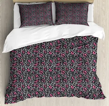 

Leopard Print Duvet Cover Set African Safari Animal Pattern Nature Inspired Fashion Cheetah Panther Bedding Set Pink Grey Black