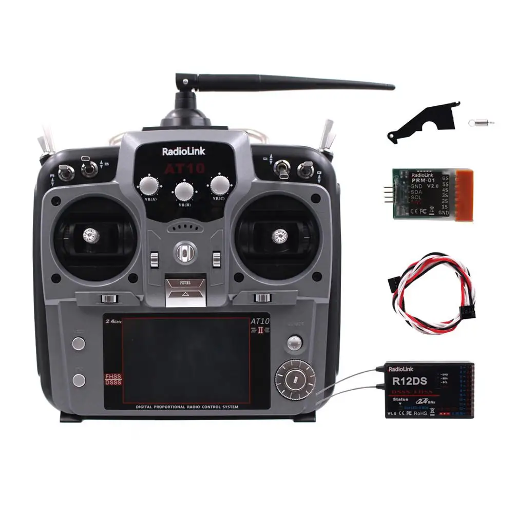 

Radiolink AT10II 12CH RC Transmitter and Receiver R12DS 2.4GHz DSSS&FHSS Spread Radio Remote Controller for RC Drone/Helicopter