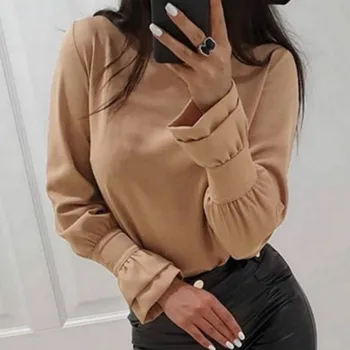 

Women's O-Neck Blouses Flare Long Sleeve Shirt Solid Lady Shirts All-Matching Autumn Women Tops Elegant Casual White Shirt G1051