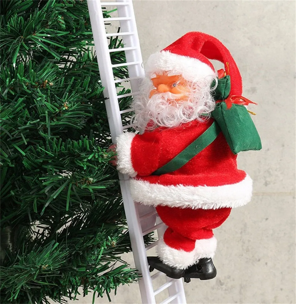 Lovely Christmas Santa Claus Electric Climb Ladder Hanging Decoration Christmas Tree Ornaments Funny New Year Kids Gifts Party