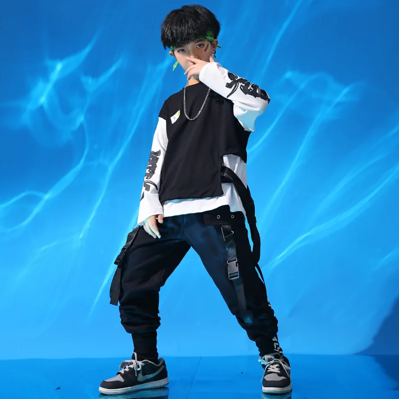 Hip Hop Jogger Tactical Cargo Pants Children Dance Costume for Girls Boys