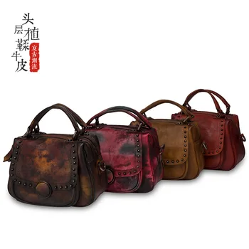 

Bag lady vegetable tanned head layer cowhide lady cross-body bag fashionable retro color painted one-shoulder handbag