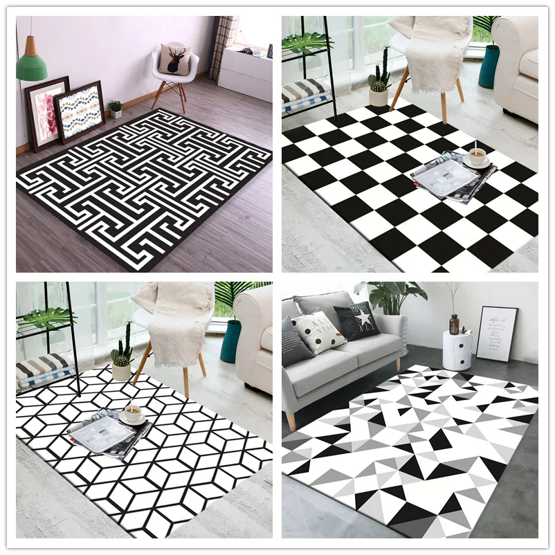 

Modern simple living room carpet household geometry tea table mat float window tatami bedroom cloakroom blanket black and white