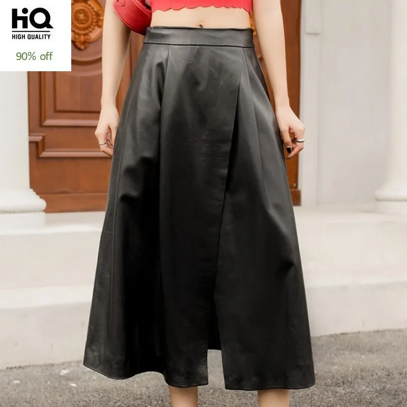 Fashion Zwarte A-lijn Lange Rok Vrouwen Streetwear Echt Schapenvacht Slanke Rits Rok Luxe Elegante Pocket Plooirok M-3XL Fashion Zwarte A-lijn Lange Rok Vrouwen Streetwear Echt Schapenvacht Slanke Rits Rok Luxe Elegante Pocket Plooirok M-3XL