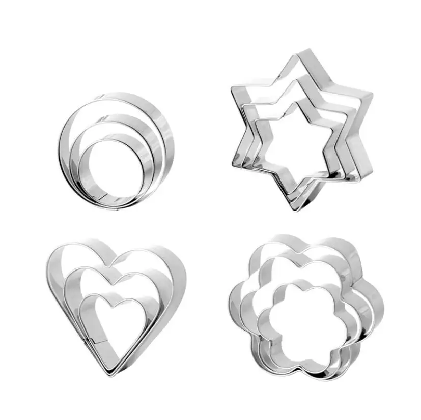 12pcs/set Stainless Steel Cookie Biscuit DIY Mold Star Heart Round Flower Shape Cutter Baking Mould Tools Plunger Bakeware cookie cutter baking mold cookie mould