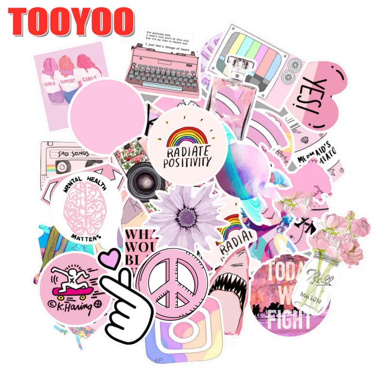 50Pcs/set Pink classical Typewriter Stickers For DIY TOY Bicycle Car Motorcycle Skateboard Snowboard Laptop Luggage