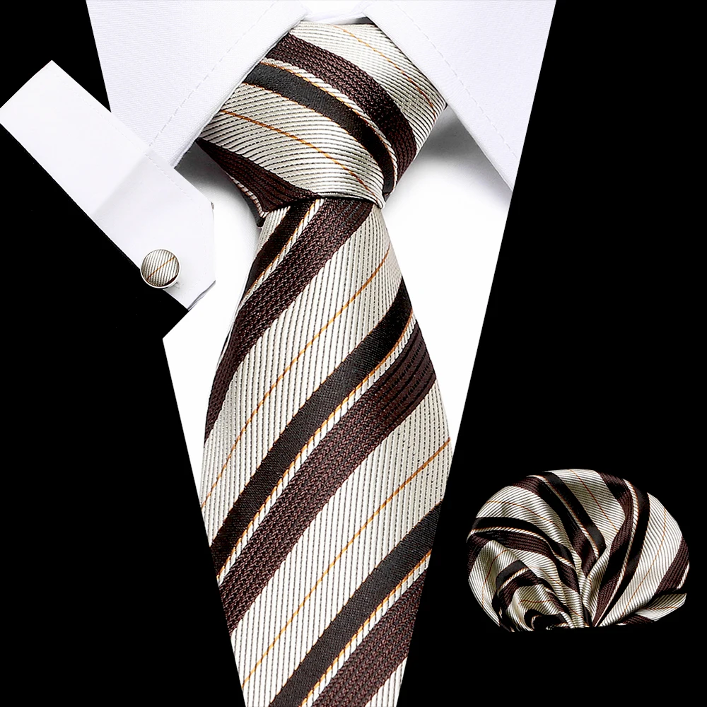 

Luxury Men's Tie Handkerchief Cuffink Necktie Set Jacquard Woven 7.5 cm 100% Silk Stripe Necktie Accessories Mens Classic Tie