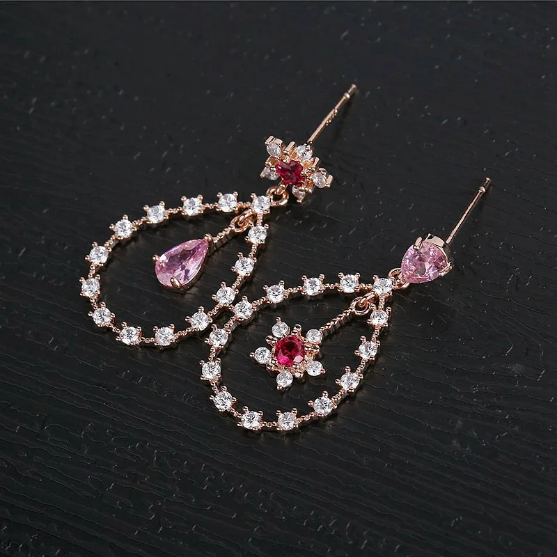 Fashion Multicolour Rose Gold Color Clasp Earrings For Women New Year Gifts Zircon Crystal Dangler