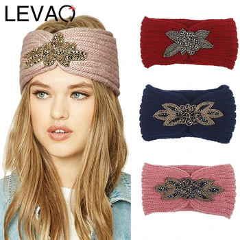 

LEVAO Wool Knitting Headband Elastic Rhinestone Hairband Bezel Turban Women Bohemia Girls Hair Accessories Headwear Headdress