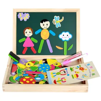 

Kids Wooden Magnetic Puzzle Double Sided Puzzle 1 Set Board Drawing Educational Toy 31x24x3.5cm