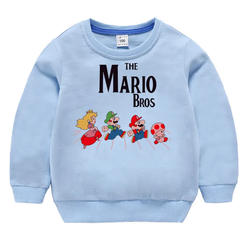 Детские хлопковые толстовки с капюшоном с принтом «Super Mario Bros» для девочек; детский хлопковый пуловер; топы для маленьких мальчиков; осенний свитер для малышей