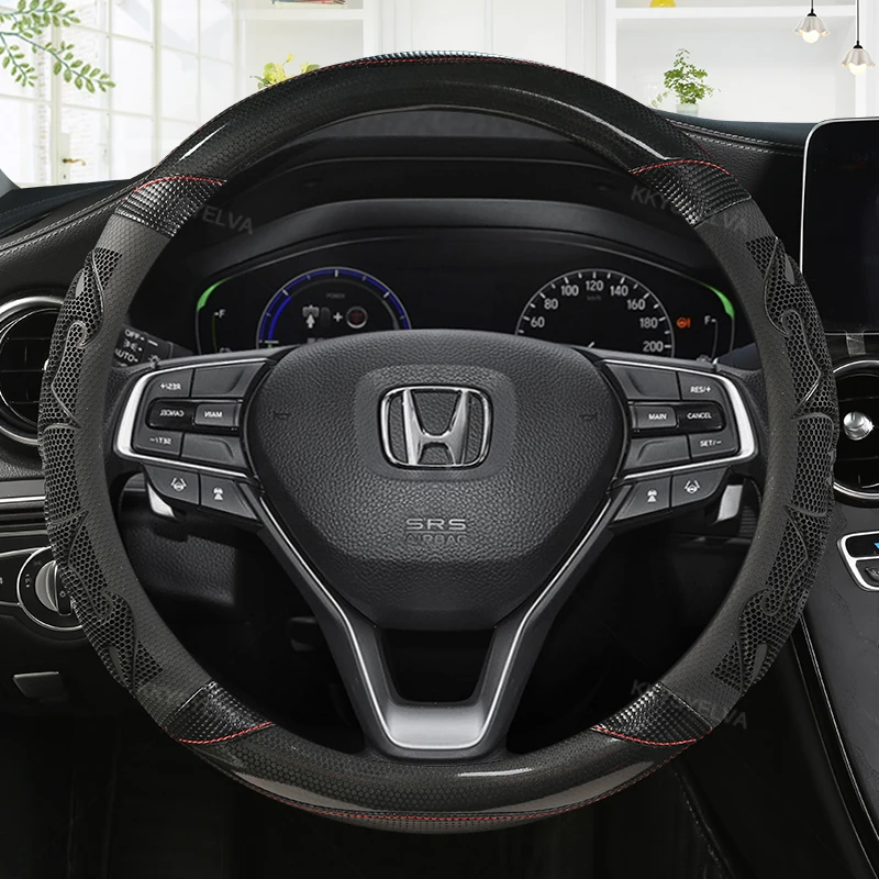 

Carbon Fiber Leather 38CM Car Steering Wheel Covers for Honda Accord City Civic Fit Brio CRV HRV Mobilio Odyssey Accessories