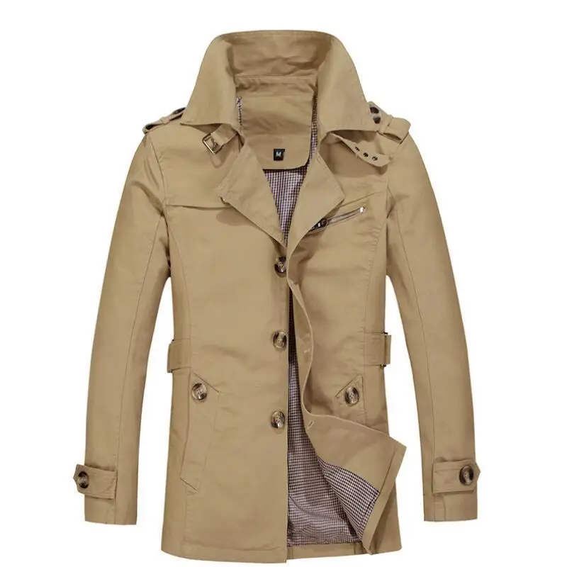 

Tide Vogue Fashion Trench Coat Men Plus Size 5XL Trench Men Solid 111% Cotton Casual Jacket Men Khaki Coats For Men