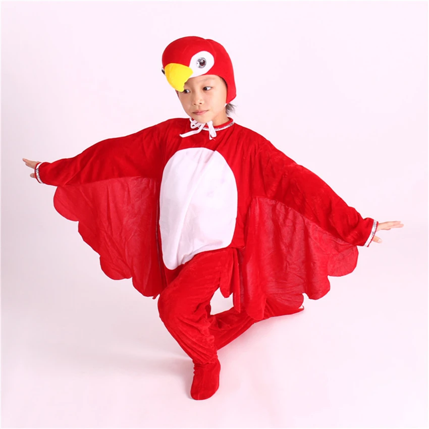 Halloween Cosplay Costumes for Children Animal Cartoon Bird Parrot Jumpsuit Headgear Batwing Kids Party Performance Clothes