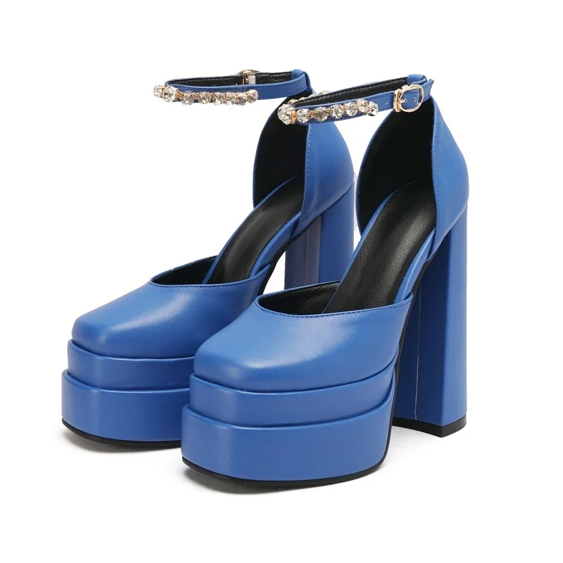 2021 New Ladies Sandals Summer Shoes Sexy Thick High Heels Thick Platform Buckle Crystal Dress Party Wedding Shoes Woman Pumps 