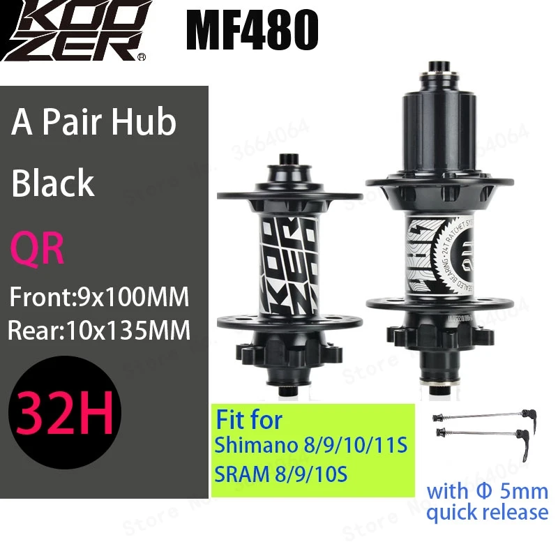 9x100 10x135MMBlack MF480 крутая ступица, KOOZER, передняя, задняя, MTB, комплект ступиц, 2/4, подшипники, 24 T, трещотка, 32 отверстия, через ось, ступицы для горного велосипеда, для 8, 9, 10, 11S - Цвет: 9x100 10x135MMBlack