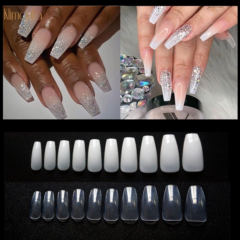 

2020 New 500Pcs Transparent/Natural False Nail Radian Design Ballerina Full Cover French ABS Fake Nail Tips Press On Nails