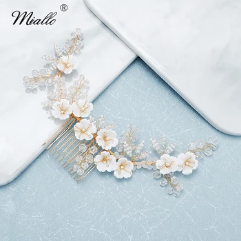 

Miallo Fashion Wedding Hair Accessories Flower Crystal Hair Comb Clips for Women Gold Color Bridal Headpiece Prom Jewelry Gifts