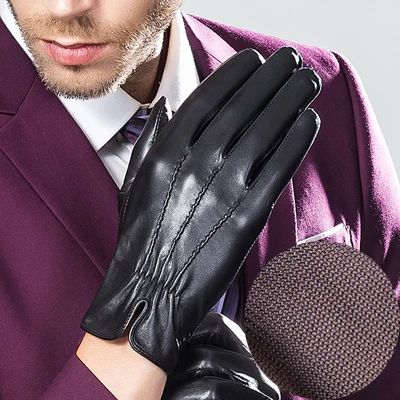 black thin YY8733 мужские тонкие/толстые короткие перчатки из натуральной кожи, мужские зимние теплые варежки из замши для вождения, черные/коричневые спортивные перчатки - Цвет: black thin