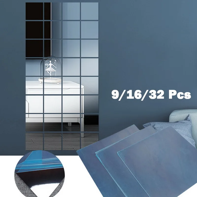 9/16/32PCs 3D Acrylic Mirror Wall Decor Stickers DIY Art Self-Adhesive Decoration For Living Room Bedroom Bathroom 15X15cm#1 | Дом и сад