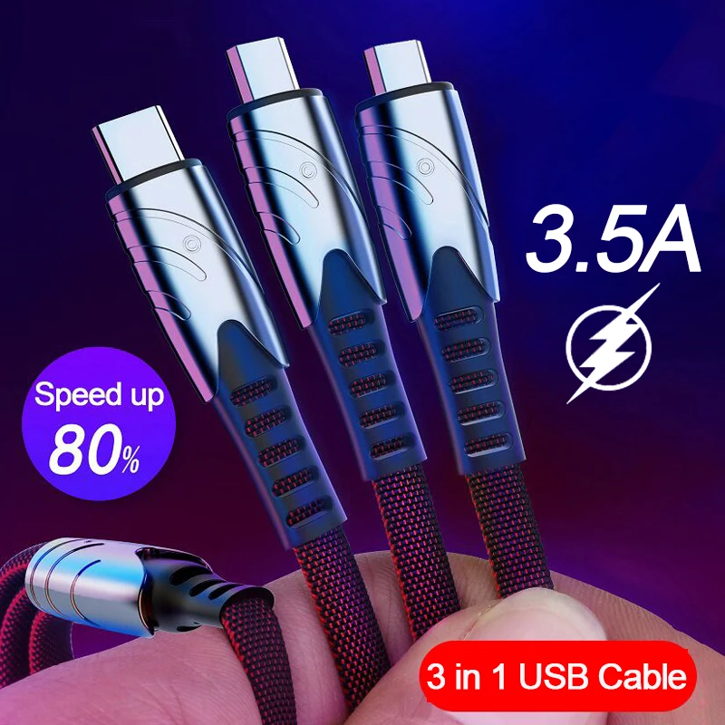3 в 1 USB кабель мульти-Зарядка Micro Type C для iPhone Samsung Xiaomi Redmi Huawei Быстрая зарядка