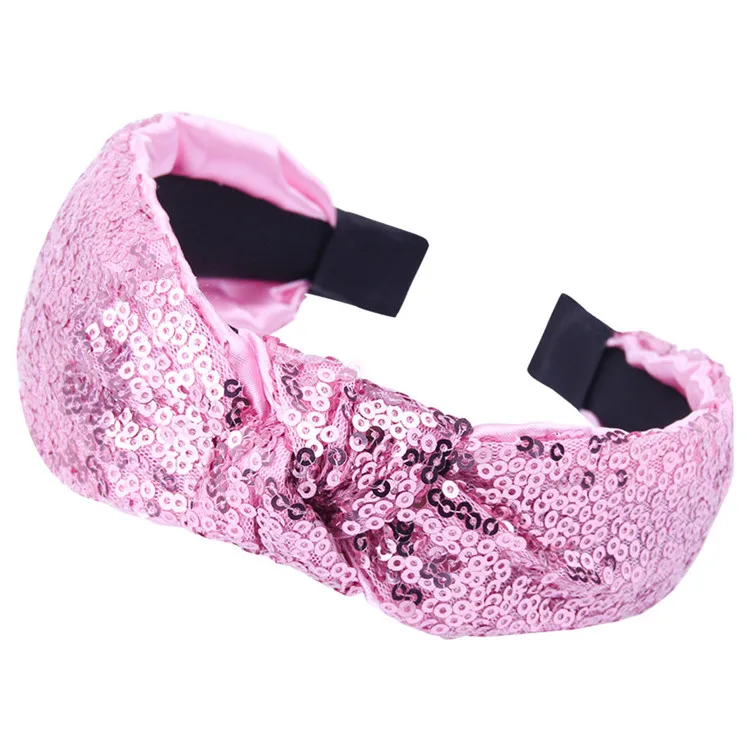 Dark pink Широкие детские повязки для волос с блестками и узлом, милые базовые детские повязки для волос, аксессуары для волос - Цвет: Dark pink