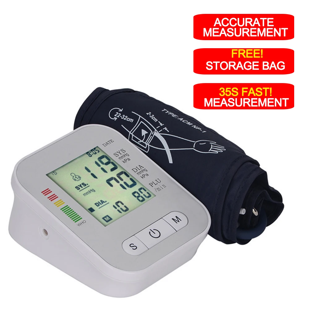 

Home Blood Pressure Monitor Tonometer Medical Equipment LCD Apparatus for Measuring Pressure Health Monitor Sphygmomanometer
