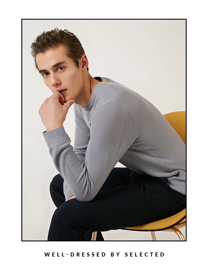 Отборные мужские шерстяные чистый цвет свитер одежда круглый вырез пуловер вязать S | 419124549