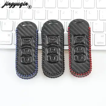 

jingyuqin Carbon Leather Car Remote Key Case Cover For Mazda 2 3 6 Axela Atenza CX-5 CX5 CX-7 CX-9 2014-2017 Smart 3 Buttons